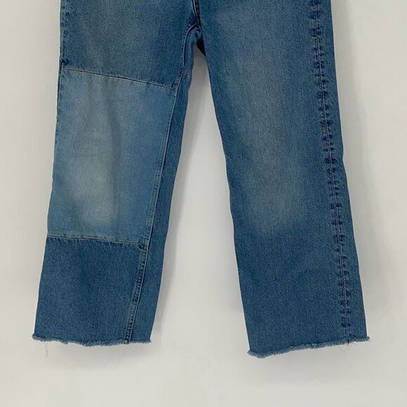 H&M Womens High Rise Frayed Hem Patchwork Loose Straight Denim Jeans Blue Size 4 - Picture 3 of 12